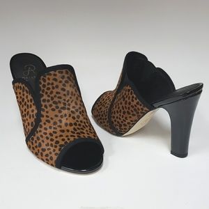 Womens Adrianna Papell Elani Mule Heels Leather Haircalf Cheetah Sz. 7 / 7.5